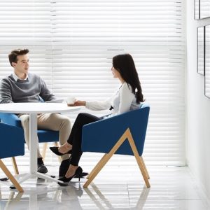 Luxdezine Man Employee Talking Woman Employee Sitting Office Chair